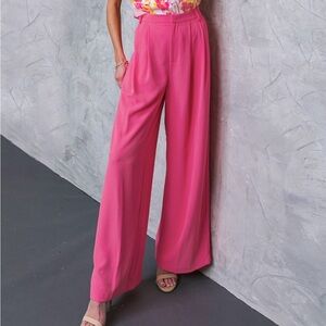 High-Waist Wide-Leg Pink Women's Trousers